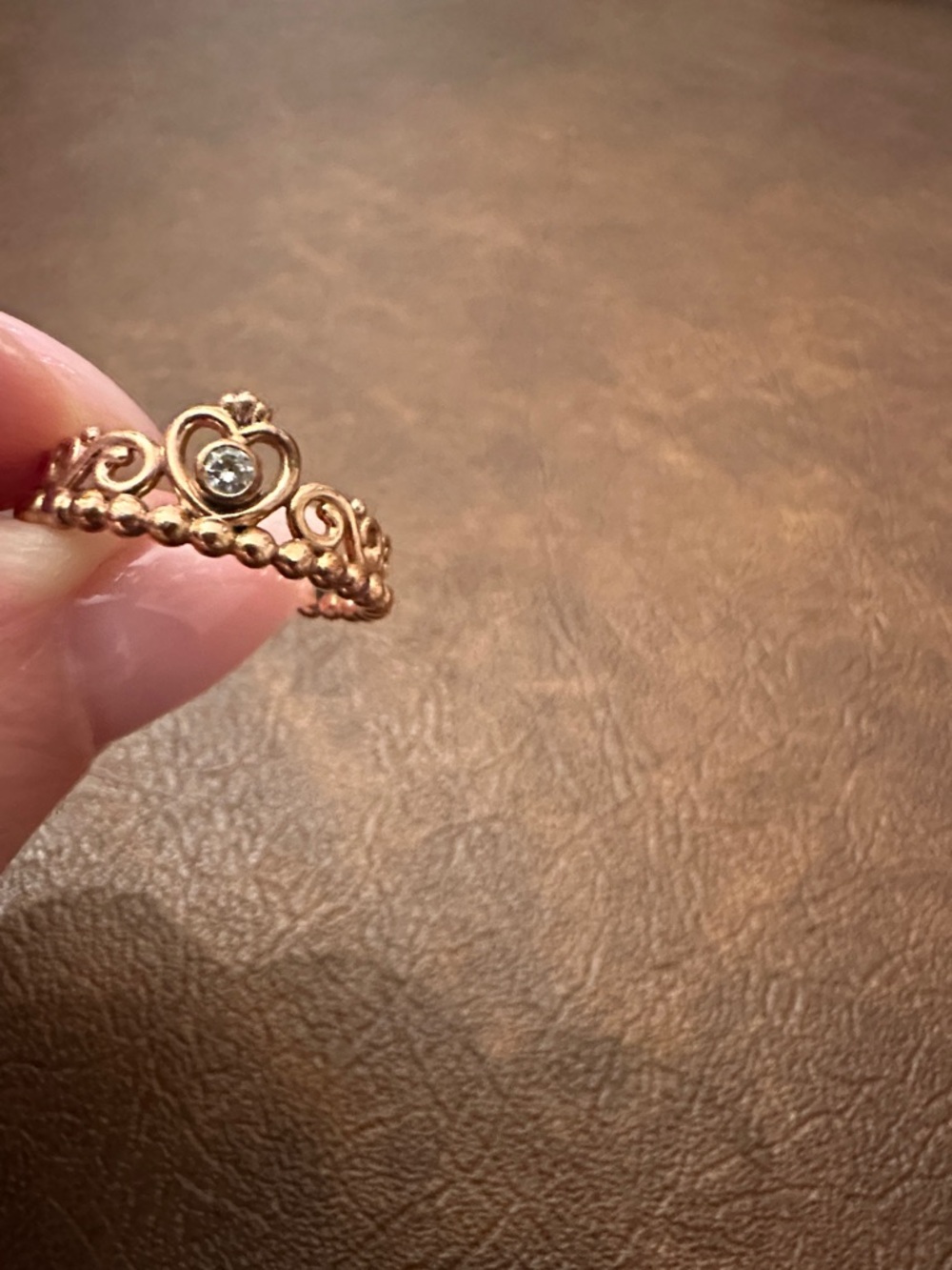 Rose gold  Heart Princess Tiara Crown Ring with Clear Stone